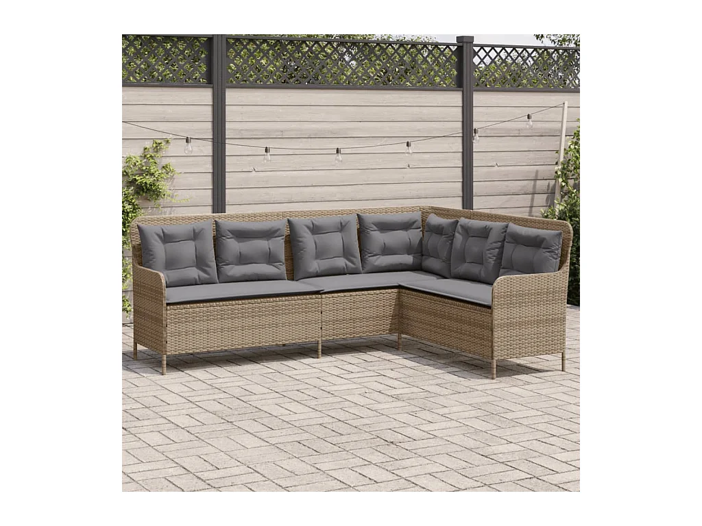 Canapé de jardin avec coussins forme de L beige résine tressée