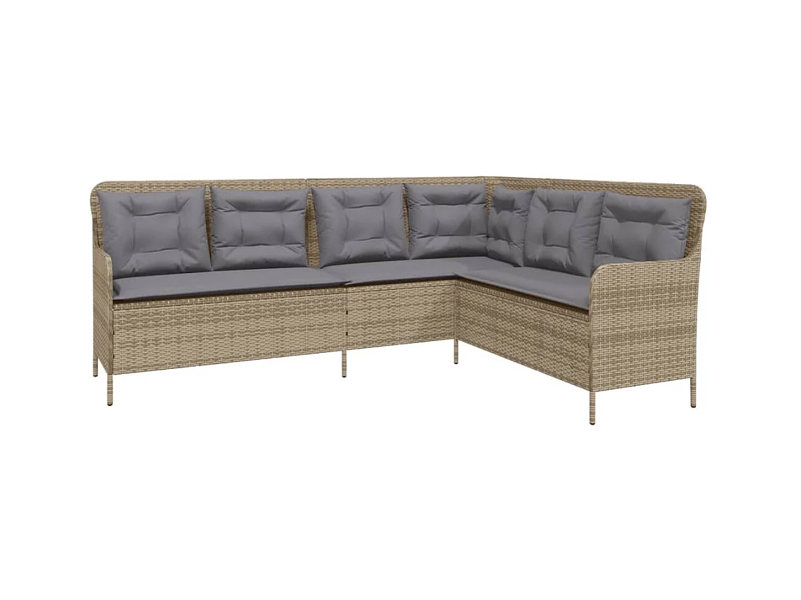 Canapé de jardin avec coussins forme de L beige résine tressée