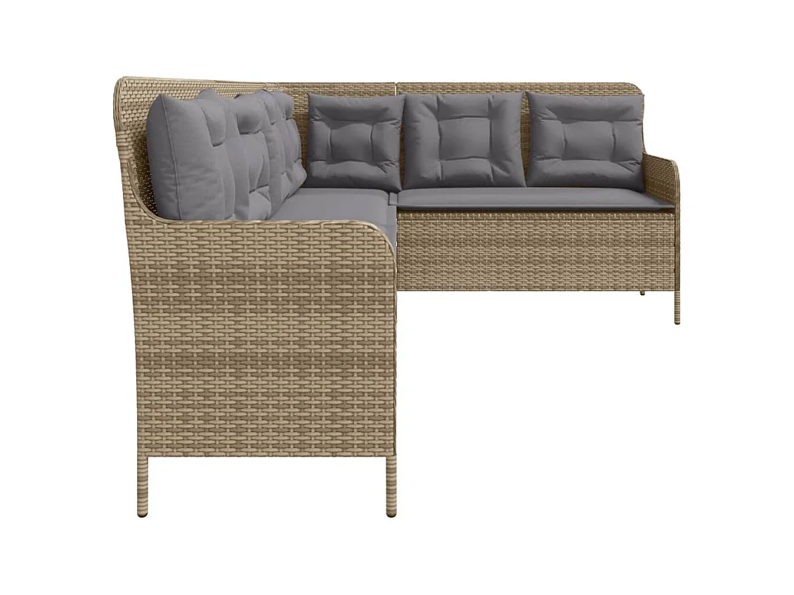 Canapé de jardin avec coussins forme de L beige résine tressée
