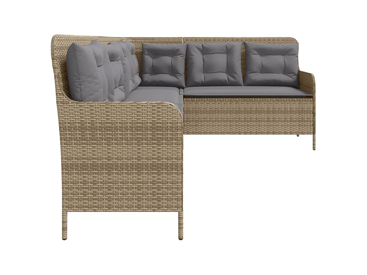 Canapé de jardin avec coussins forme de L beige résine tressée