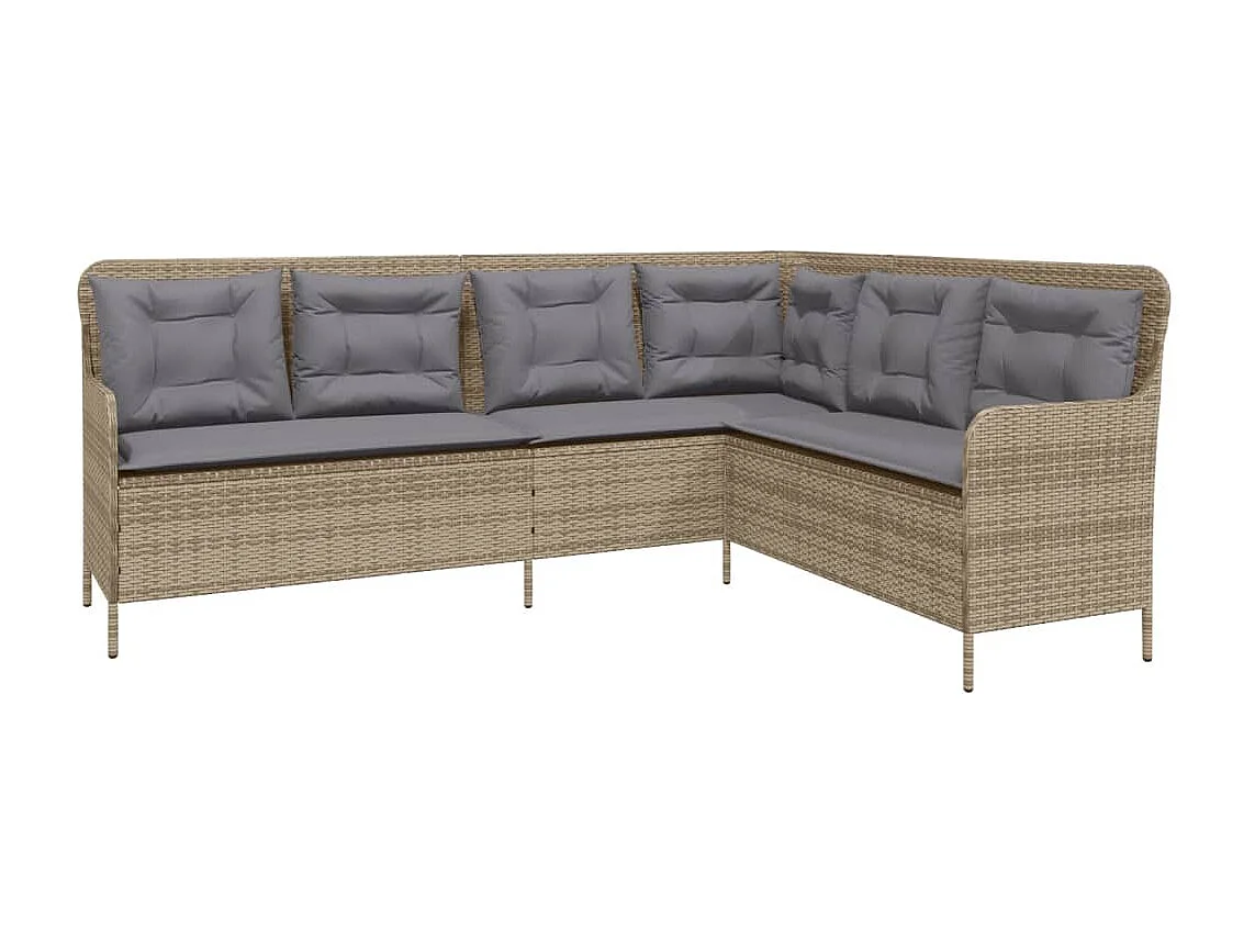 Sofá de jardín en forma de L con cojines ratán sintético beige