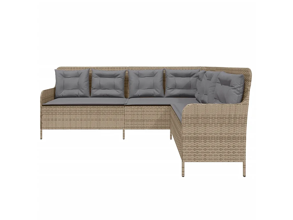 Tuinbank met kussens L-vormig poly rattan beige