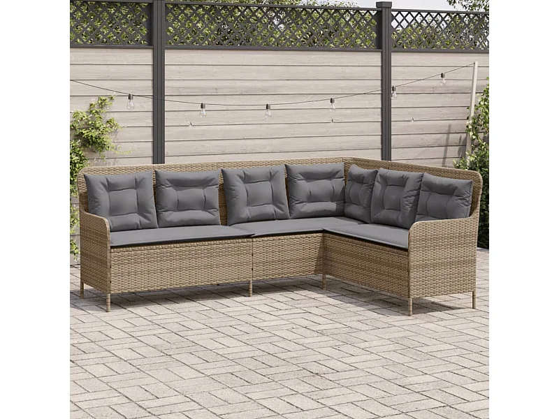 Gartensofa in L-Form mit Kissen Beige Poly Rattan