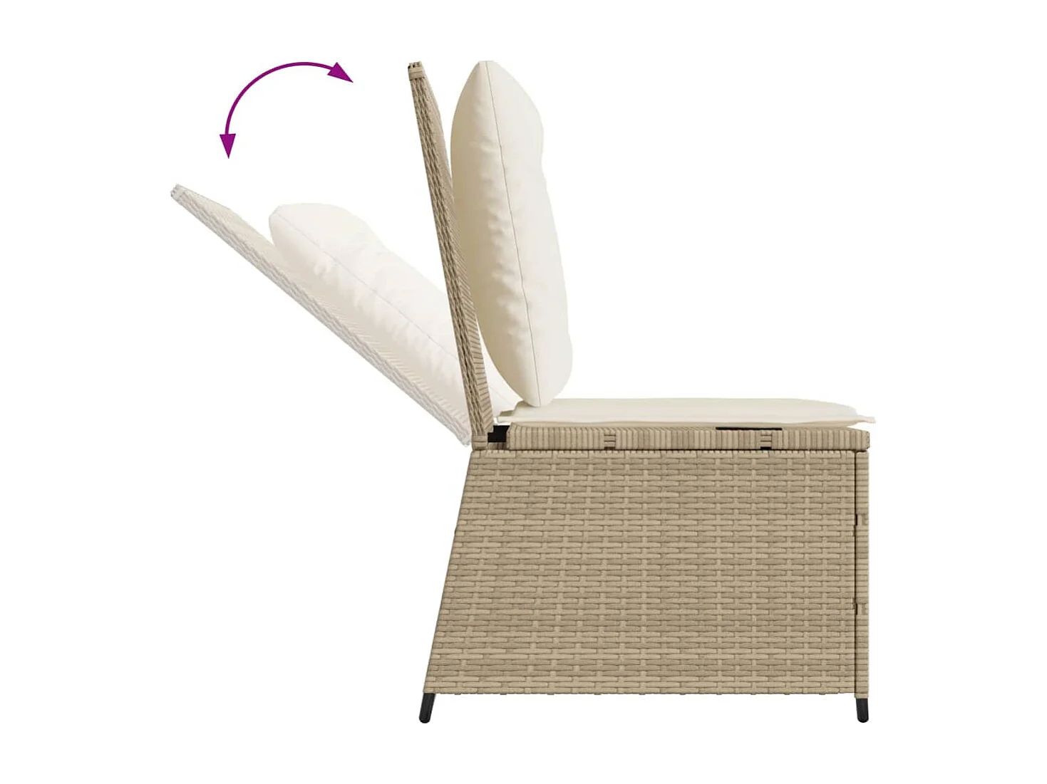 Canapé inclinable de jardin avec coussins beige résine tressée