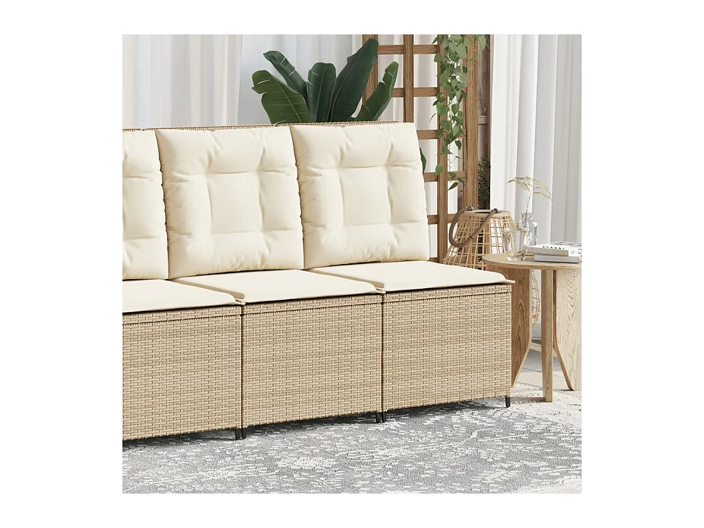 Canapé inclinable de jardin avec coussins beige résine tressée