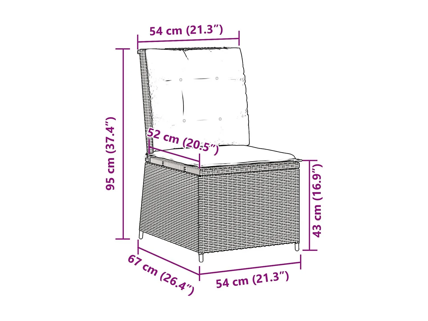 Canapé inclinable de jardin avec coussins beige résine tressée