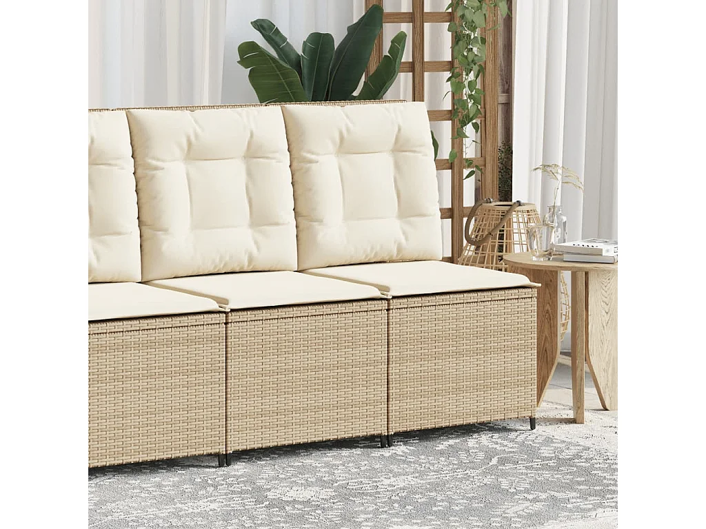 Canapé inclinable de jardin avec coussins beige résine tressée