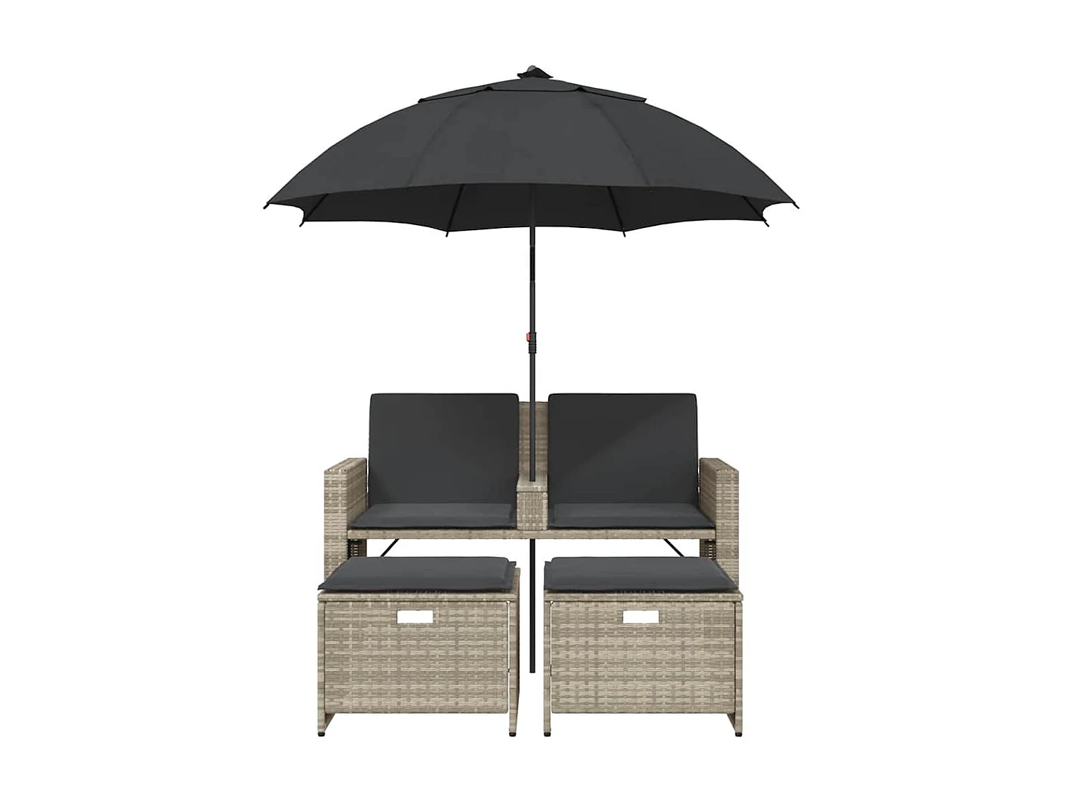 Tuinbank 2-zits parasol en voetenbanken poly rattan lichtgrijs