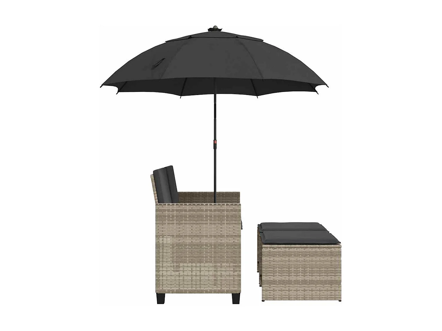 Tuinbank 2-zits parasol en voetenbanken poly rattan lichtgrijs
