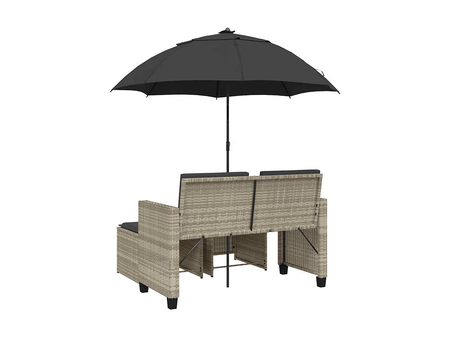 Tuinbank 2-zits parasol en voetenbanken poly rattan lichtgrijs