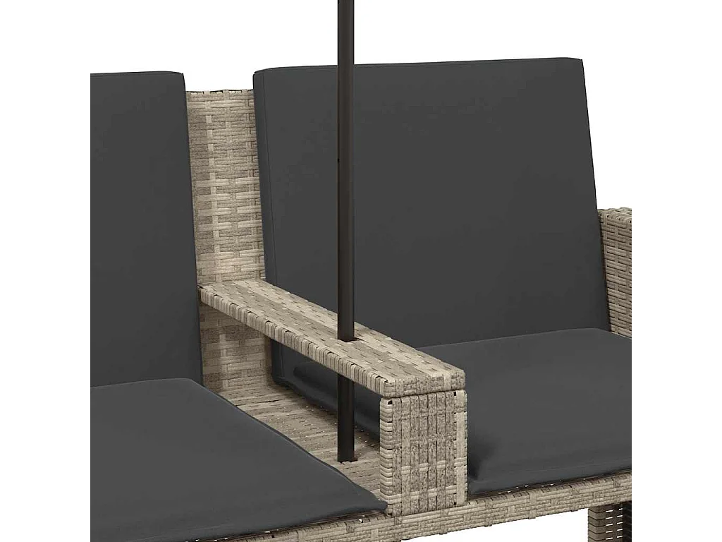 Tuinbank 2-zits parasol en voetenbanken poly rattan lichtgrijs