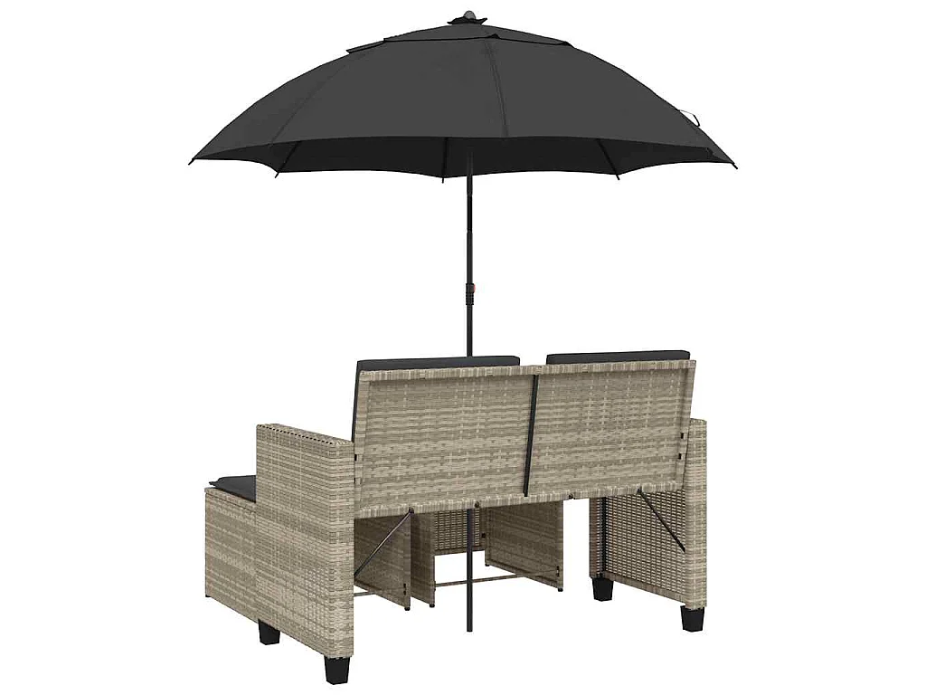 Tuinbank 2-zits parasol en voetenbanken poly rattan lichtgrijs