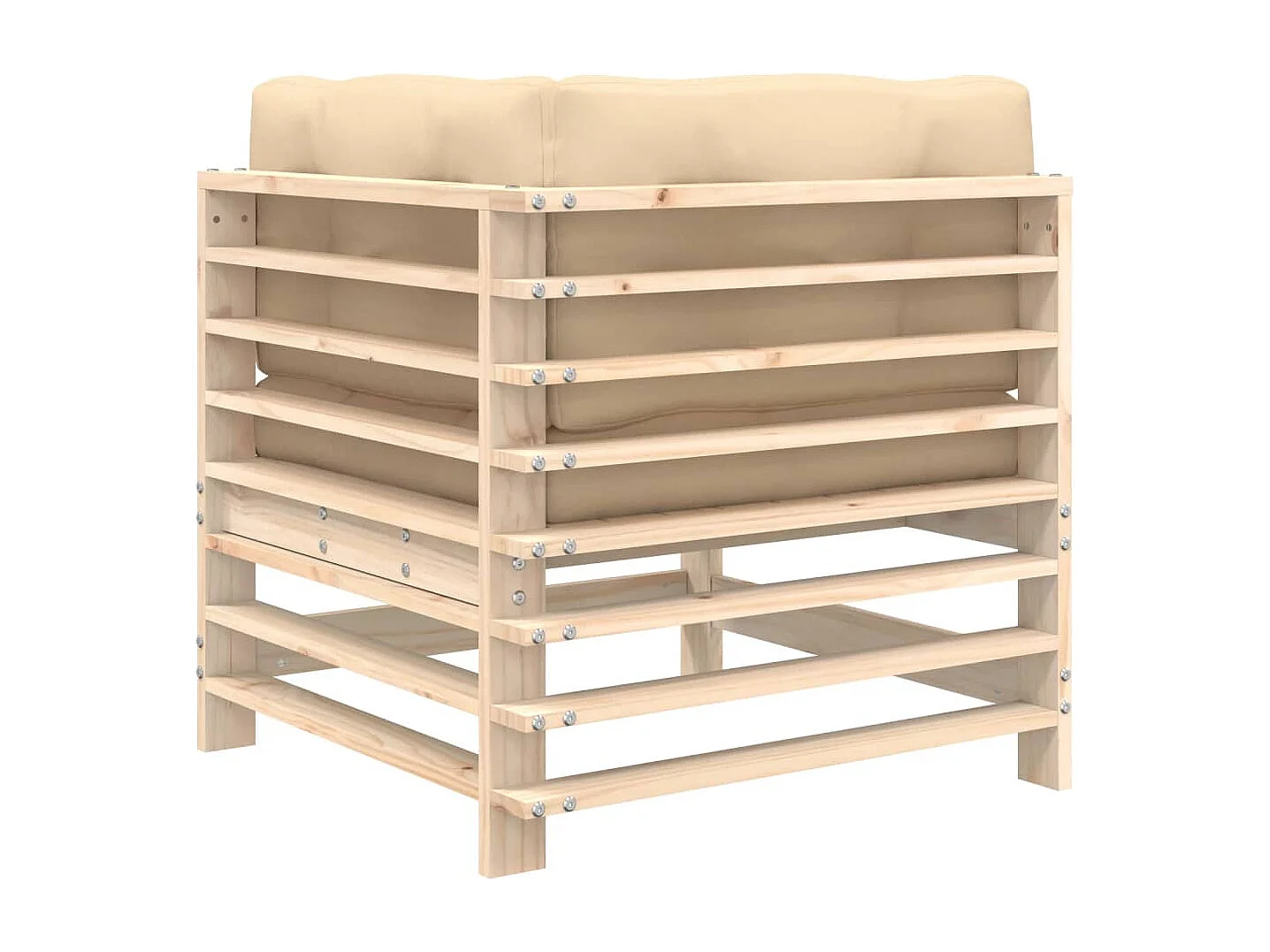 Divano Angolare con Cuscini in Legno Massello di Pino