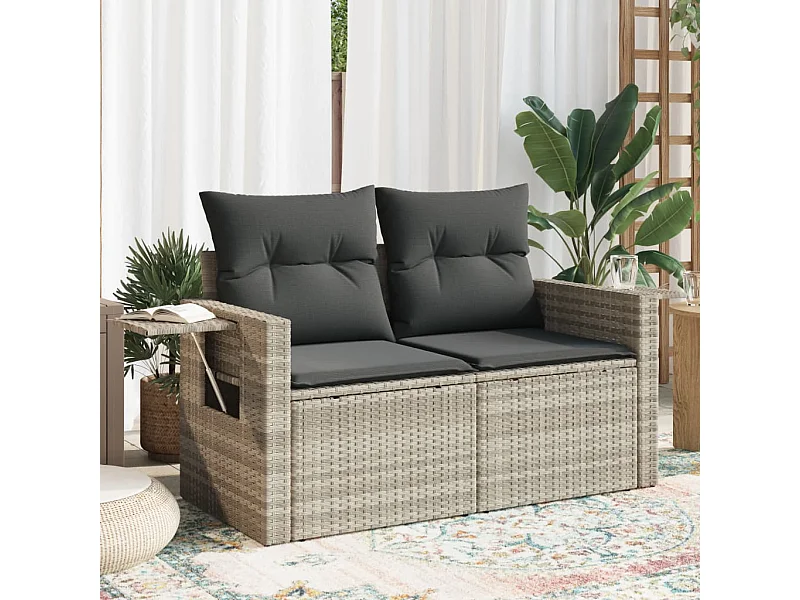 Divano da Giardino con Cuscini 2 Posti Grigio Chiaro Polyrattan