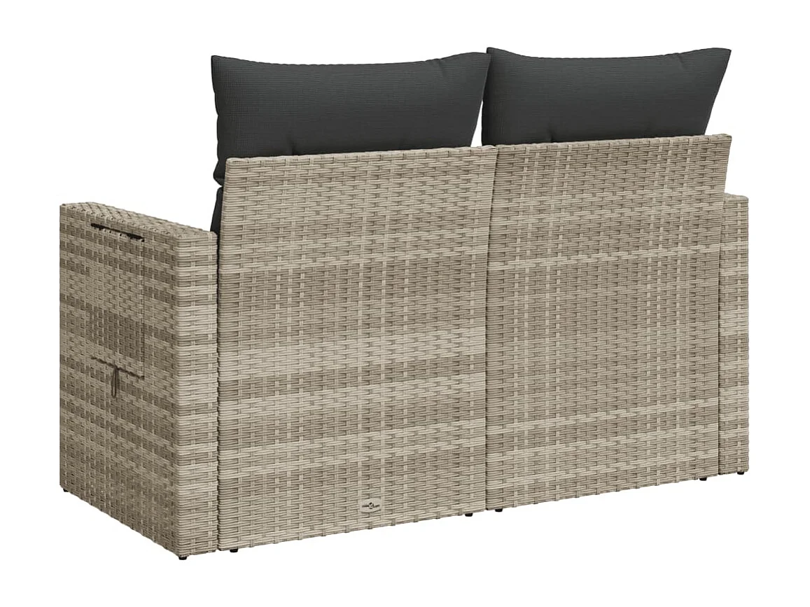 Tuinbank 2-zits met kussens poly rattan lichtgrijs