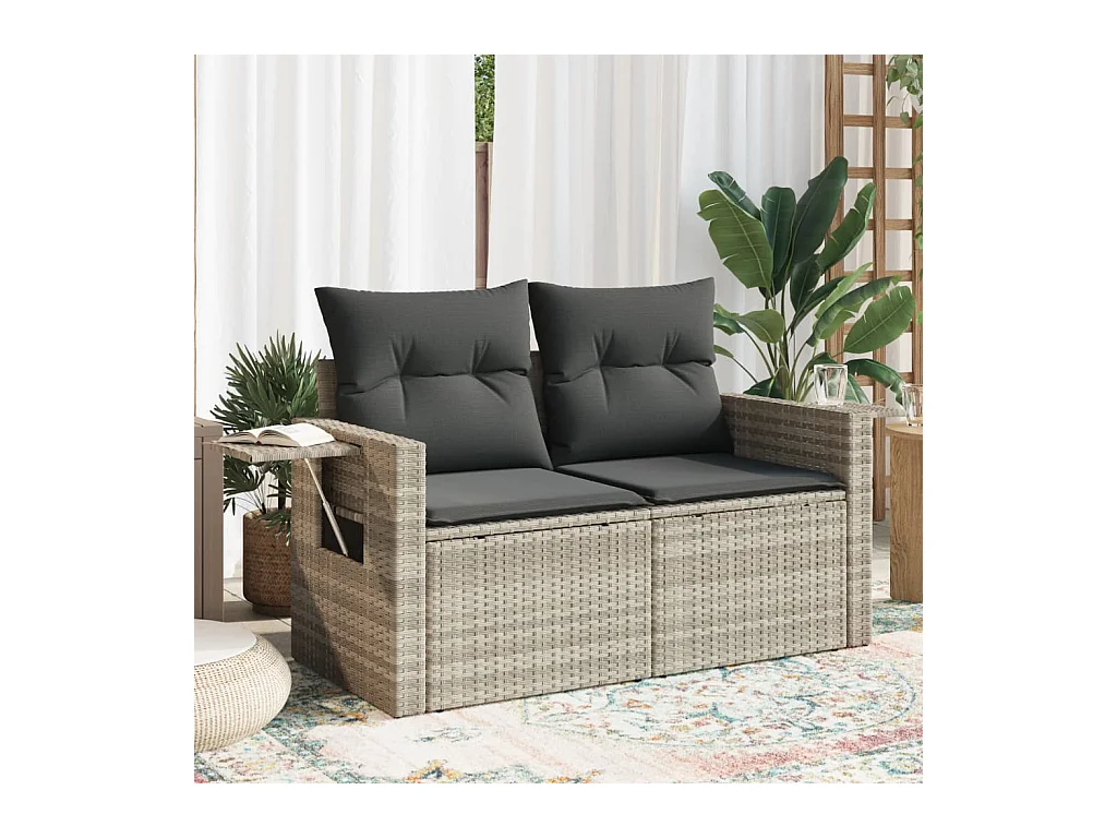 Tuinbank 2-zits met kussens poly rattan lichtgrijs