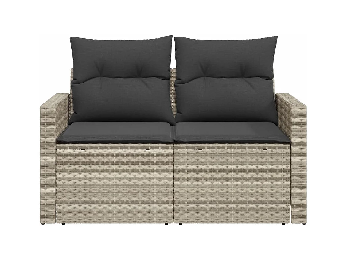 Canapé de jardin 2 places et coussins gris clair résine tressée