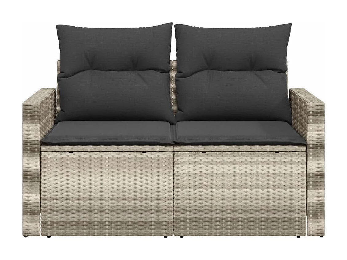 Canapé de jardin 2 places et coussins gris clair résine tressée