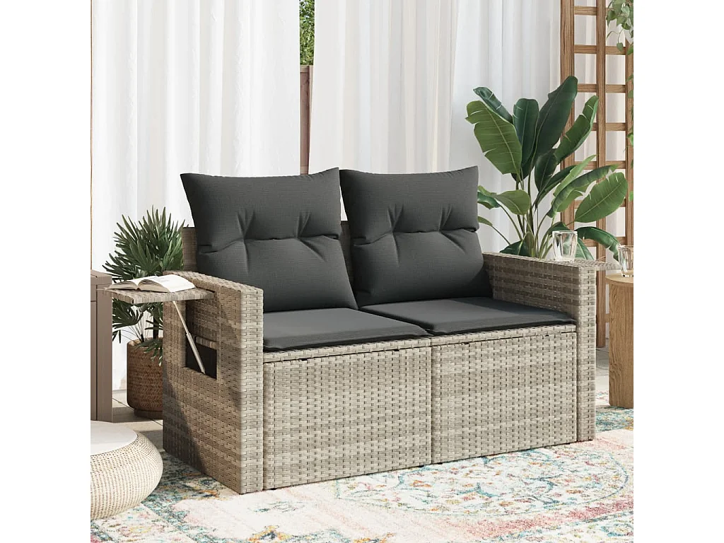 Tuinbank 2-zits met kussens poly rattan lichtgrijs