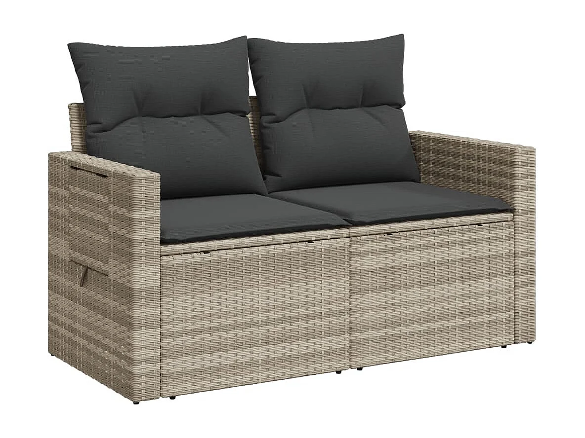 Tuinbank 2-zits met kussens poly rattan lichtgrijs