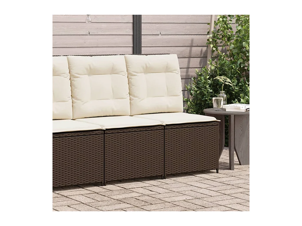 Canapé inclinable de jardin avec coussins marron résine tressée