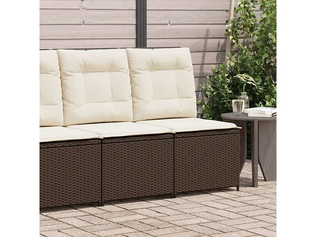 Canapé inclinable de jardin avec coussins marron résine tressée