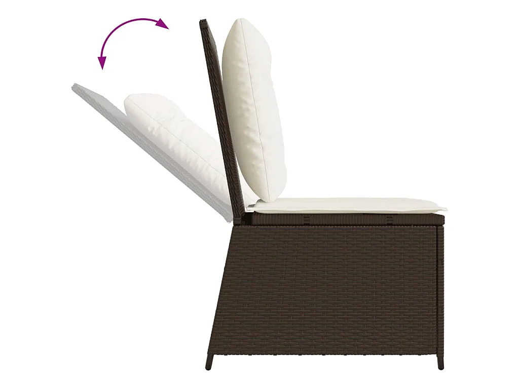 Gartensessel mit Liegefunktion und Kissen Braun Poly Rattan