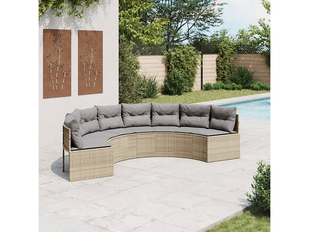 Sofá de jardim com almofadões semicircular vime PE bege