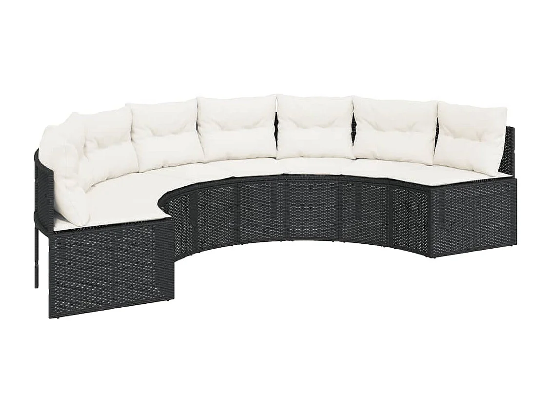 Gartensofa mit Tisch und Kissen Halbrund Schwarz Poly-Rattan