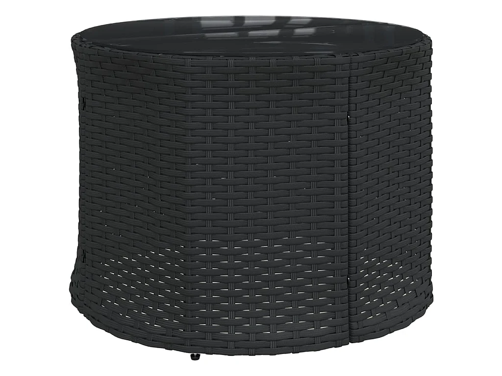 Canapé de jardin table coussins demi-rond noir résine tressée