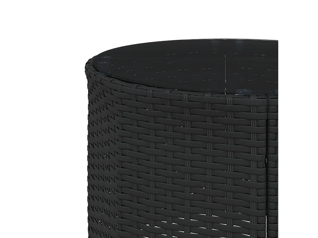 Canapé de jardin table coussins demi-rond noir résine tressée