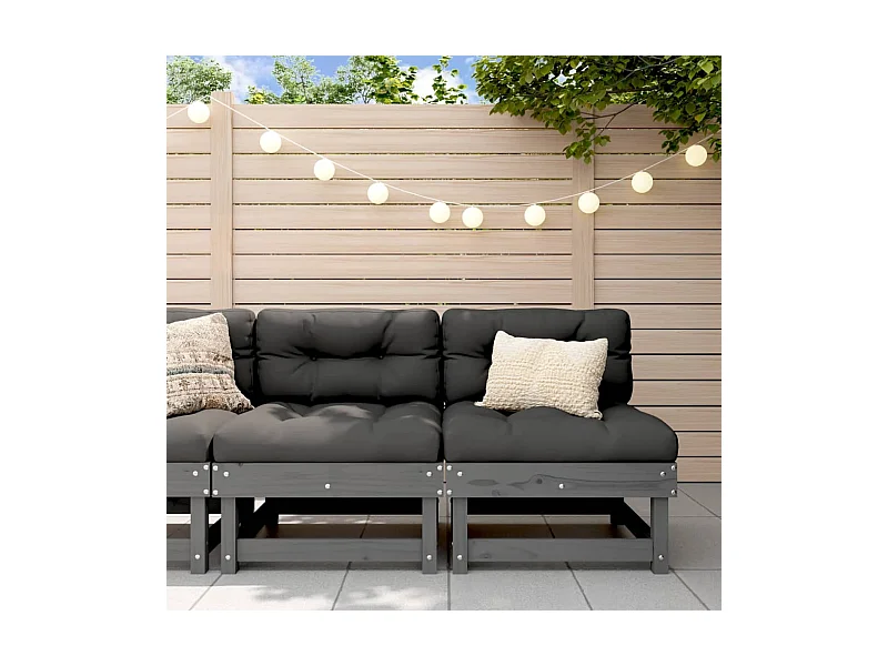 Mittelsofas mit Kissen 2 Stk. Grau Massivholz Kiefer