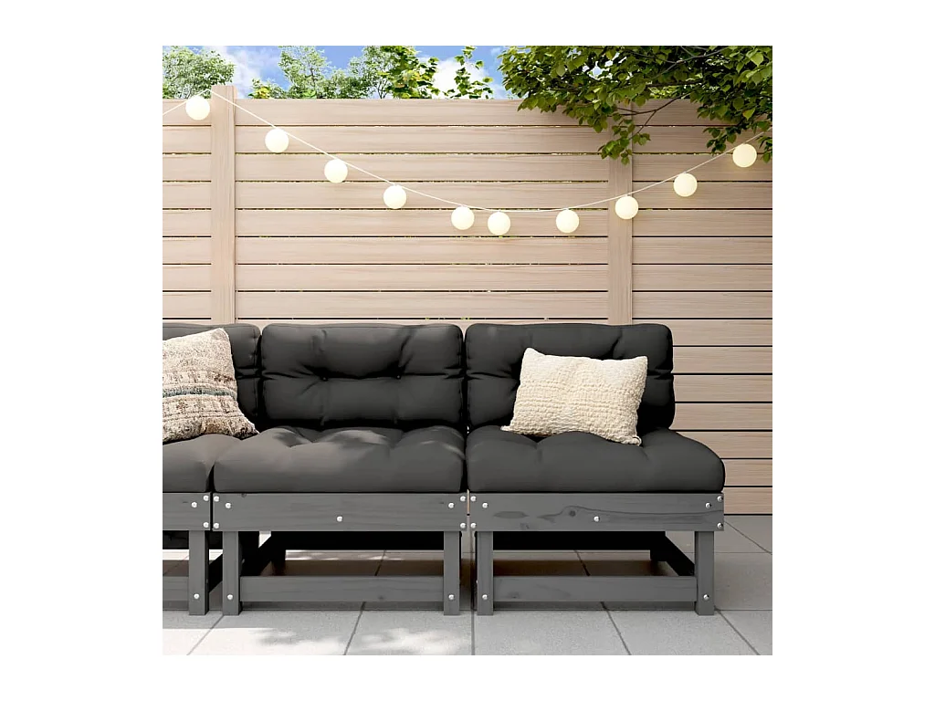 Canapés centraux avec coussins 2 pcs gris bois de pin massif