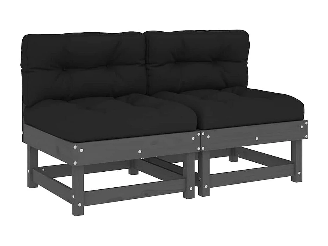 Canapés centraux avec coussins 2 pcs gris bois de pin massif