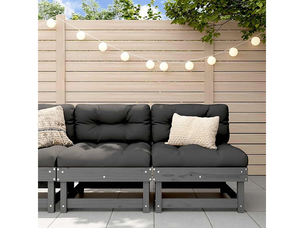 Mittelsofas mit Kissen 2 Stk. Grau Massivholz Kiefer