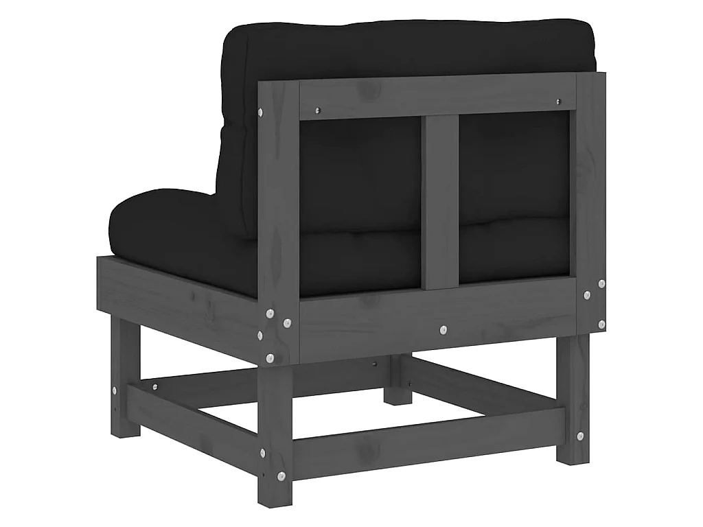 Mittelsofas mit Kissen 2 Stk. Grau Massivholz Kiefer