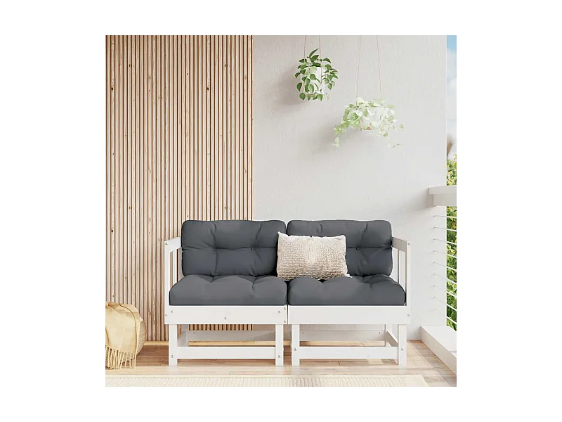 Ecksofas mit Kissen 2 Stk. Weiß Massivholz Kiefer
