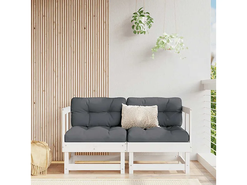 Ecksofas mit Kissen 2 Stk. Weiß Massivholz Kiefer