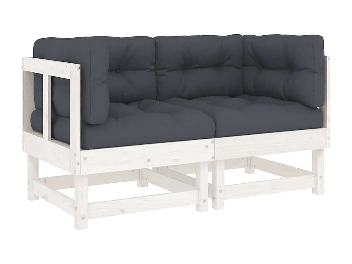Ecksofas mit Kissen 2 Stk. Weiß Massivholz Kiefer
