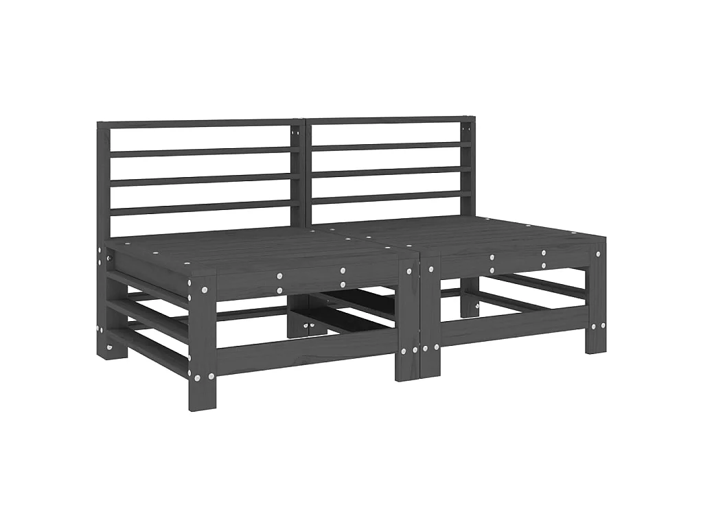 Canapés centraux de jardin 2 pcs gris bois de pin massif