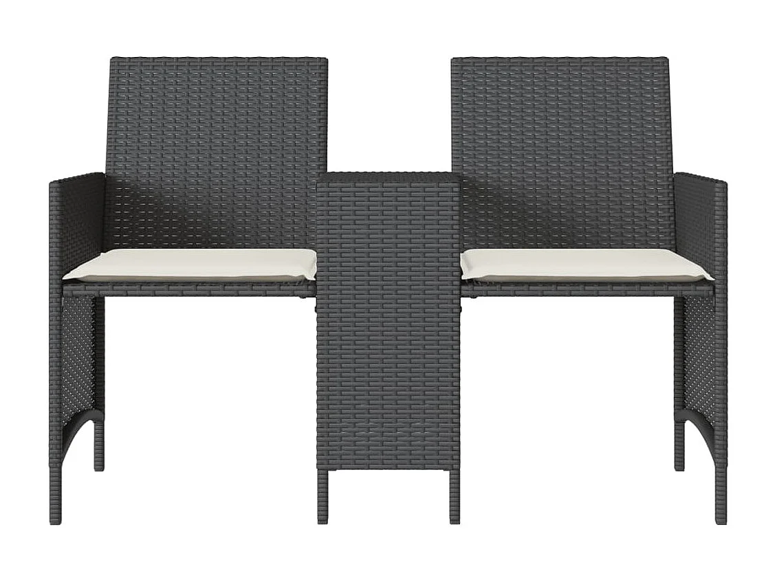 Tuinbank 2-zits met tafel en voetenbanken poly rattan zwart