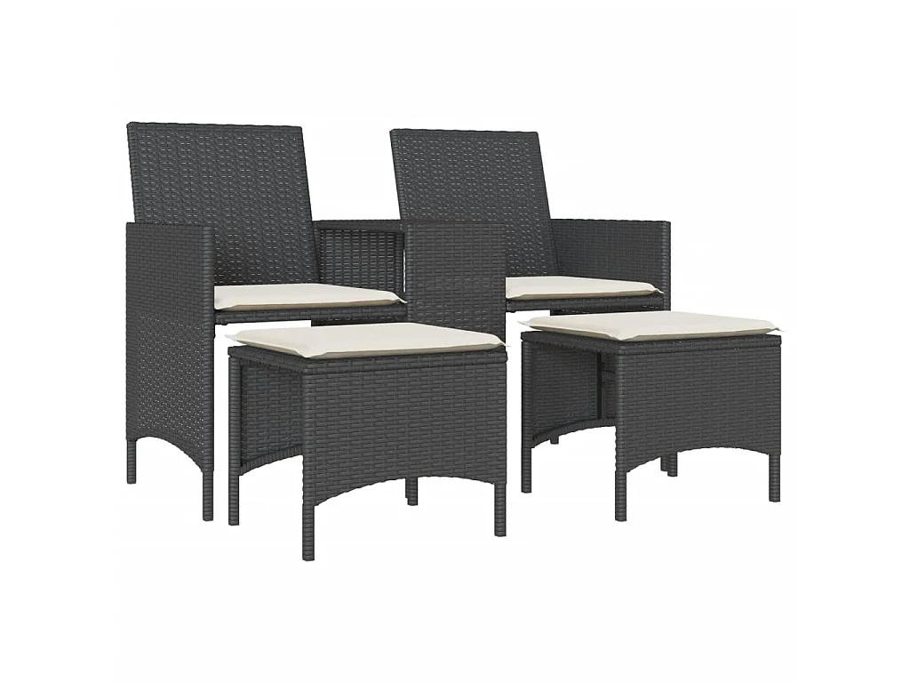 Canapé de jardin 2 places avec table et tabourets noir rotin