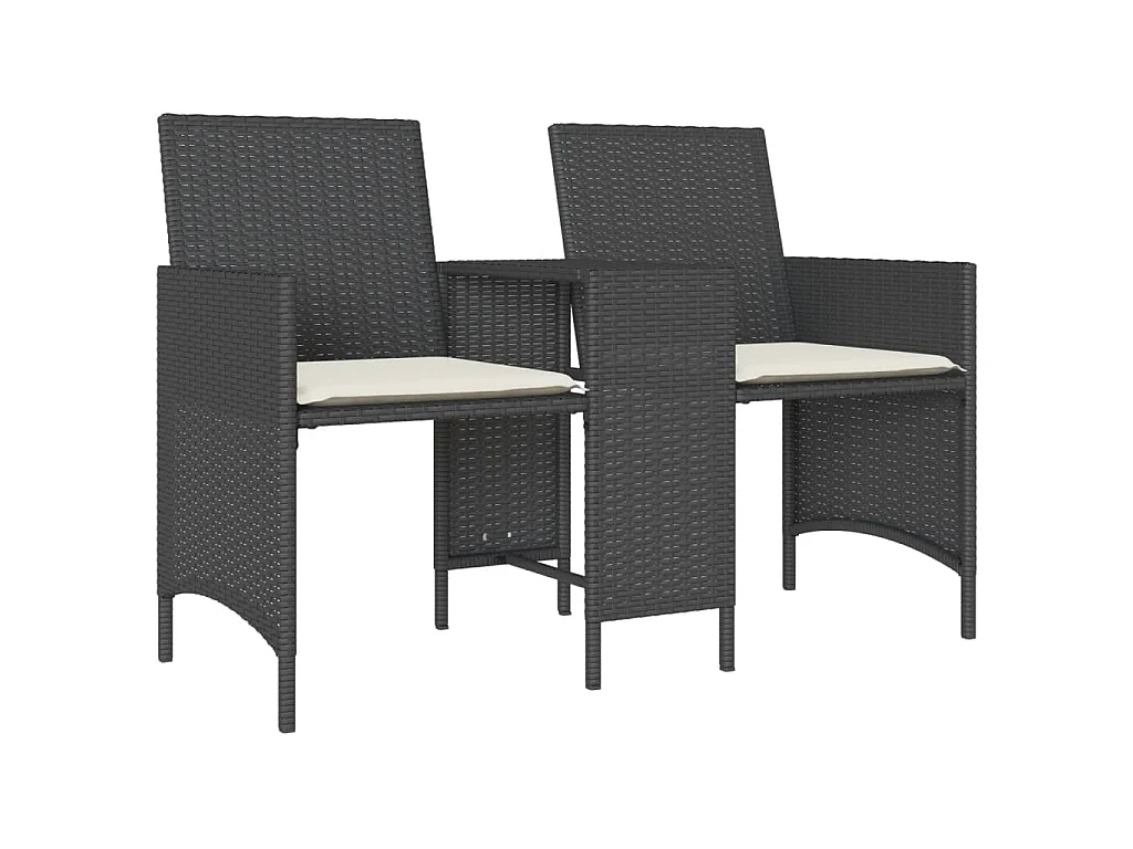 Canapé de jardin 2 places avec table et tabourets noir rotin