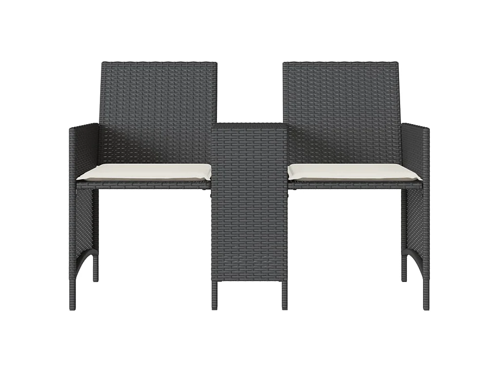 Canapé de jardin 2 places avec table et tabourets noir rotin