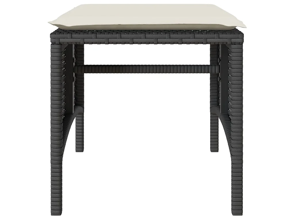Canapé de jardin 2 places avec table et tabourets noir rotin