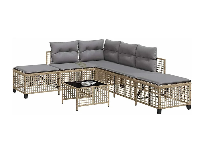 Set Divano ad Angolo 3 pz con Cuscini Beige Misto Polyrattan