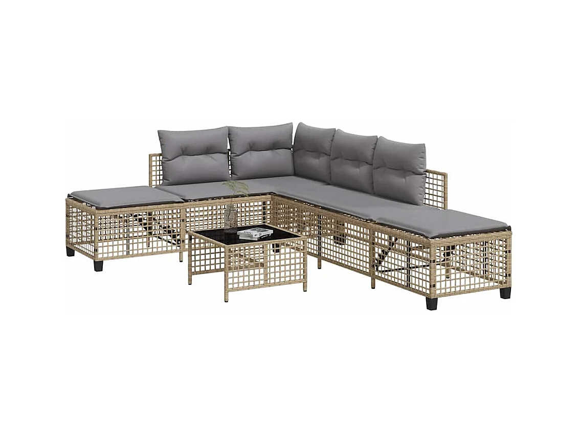 Salon de jardin d'angle avec coussins 3pcs mélange beige rotin