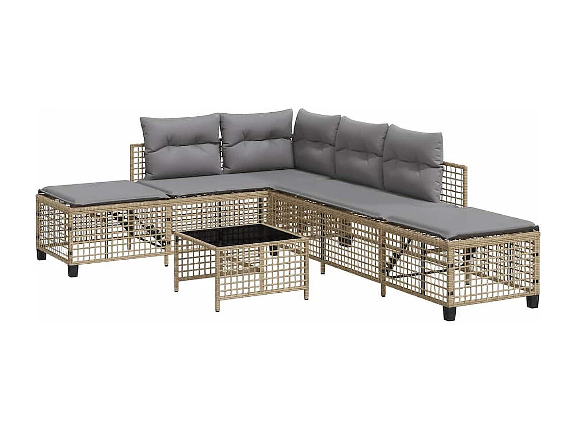 Salon de jardin d'angle avec coussins 3pcs mélange beige rotin