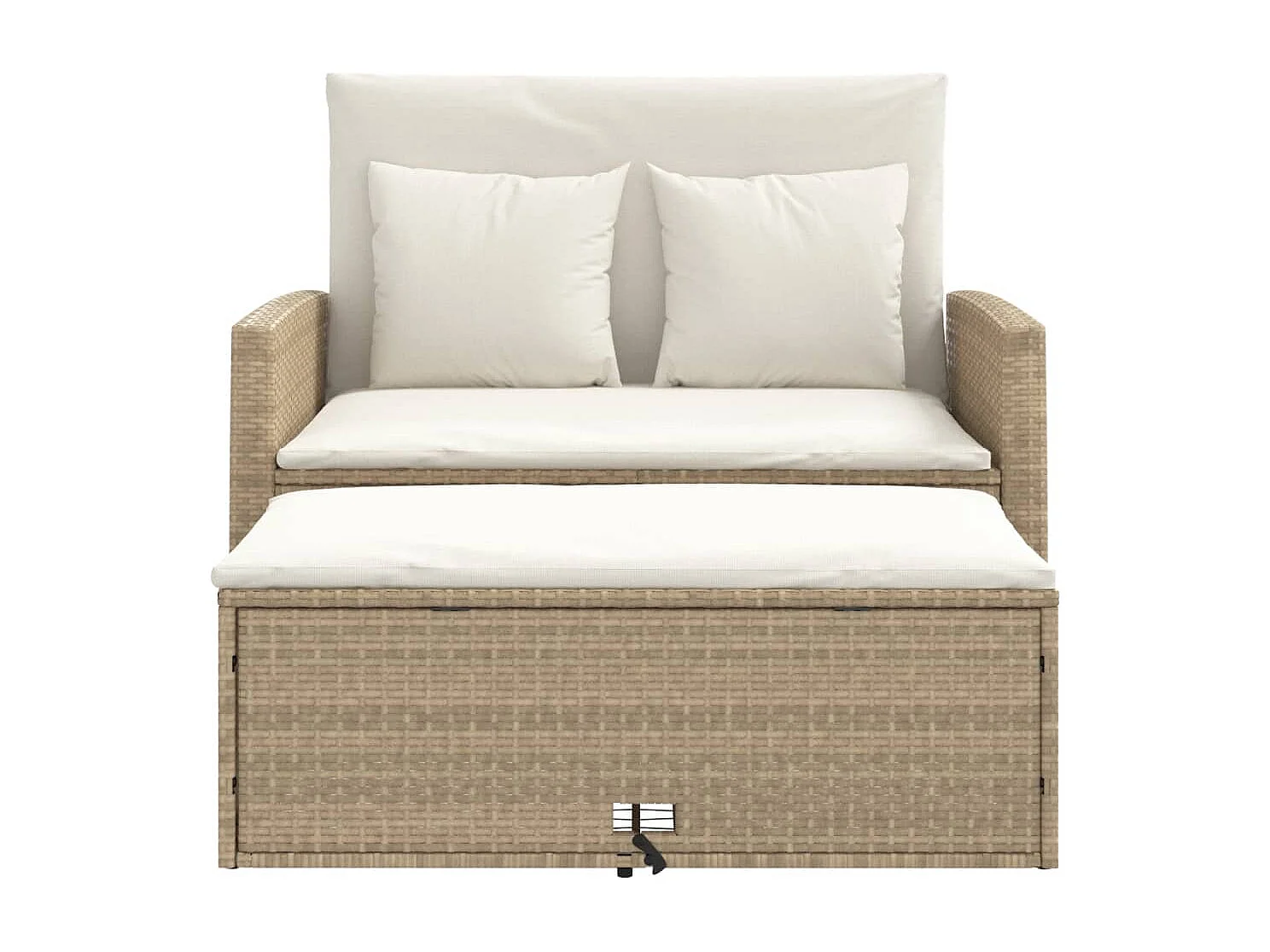 Tuinbank 2-zits met kussens poly rattan beige