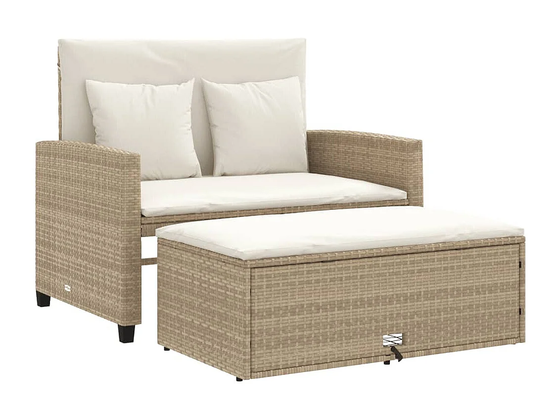 Gartensofa mit Kissen 2-Sitzer Beige Poly Rattan